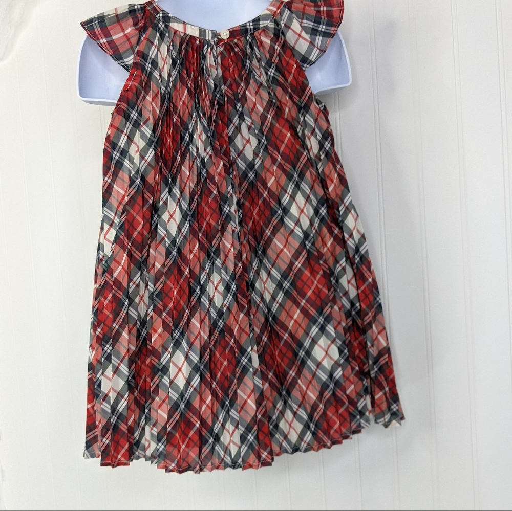 BABY GAP Pleated Flutter Tartan Plaid Holiday Dress Sz 3T - Picture 9 of 14